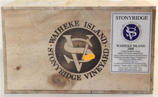 A case of twelve bottles of Stoney Ridge Waiheke Island, 2006.